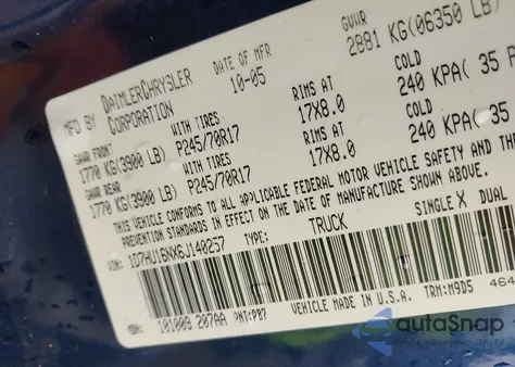 2006 Dodge Ram 1500 Slt/Trx4 Off Road/Sport из США, поврежденный, VIN 1D7HU16NX6J140257